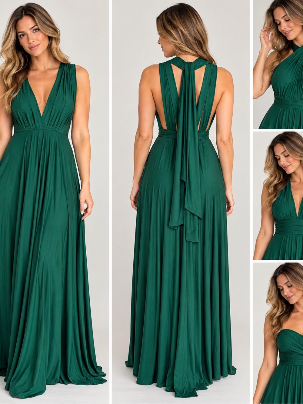 Two Birds Multiway V-Neck Maxi Dress in Emerald Green Size S Cocktail Formal
